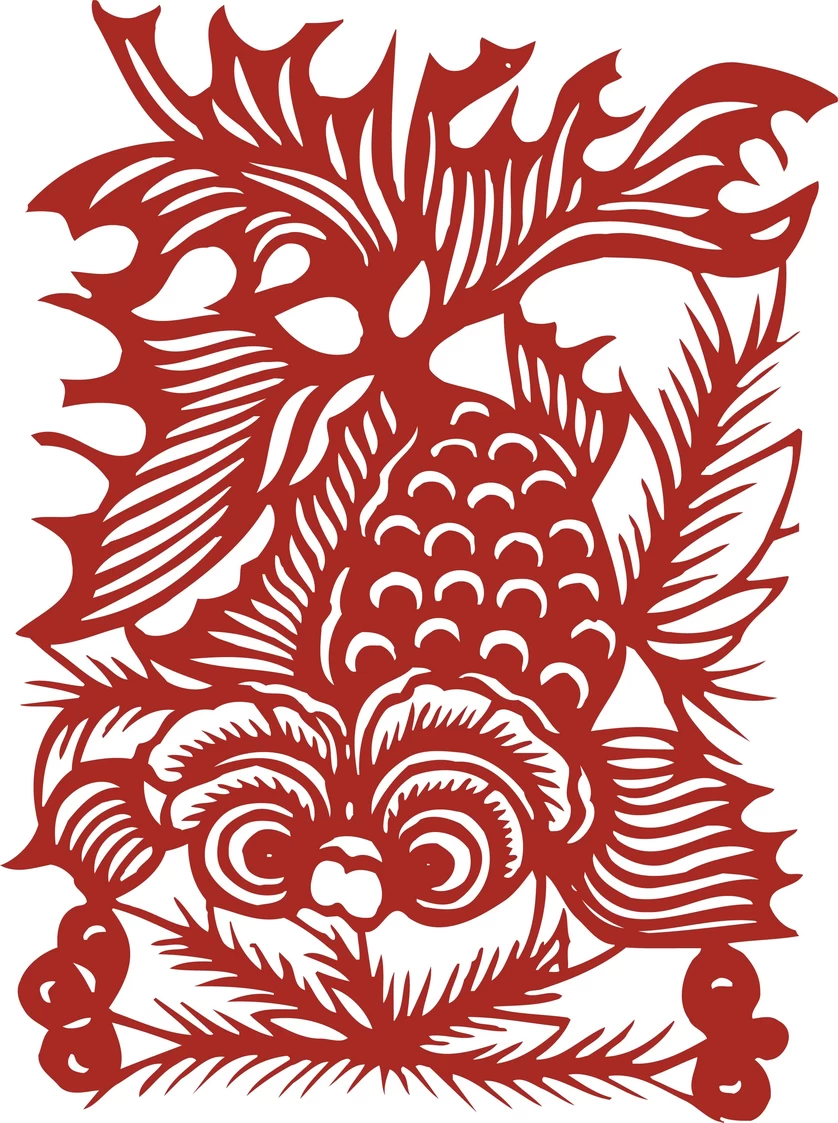 中国风中式传统喜庆民俗人物动物窗花剪纸插画边框AI矢量PNG素材【023】
